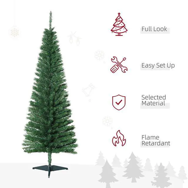 Alt view image 3 of 7 - 5' Artificial Pencil Christmas Tree 294 Realistic Branch Tips Green | Slim Xmas Tree, Plastic Stand