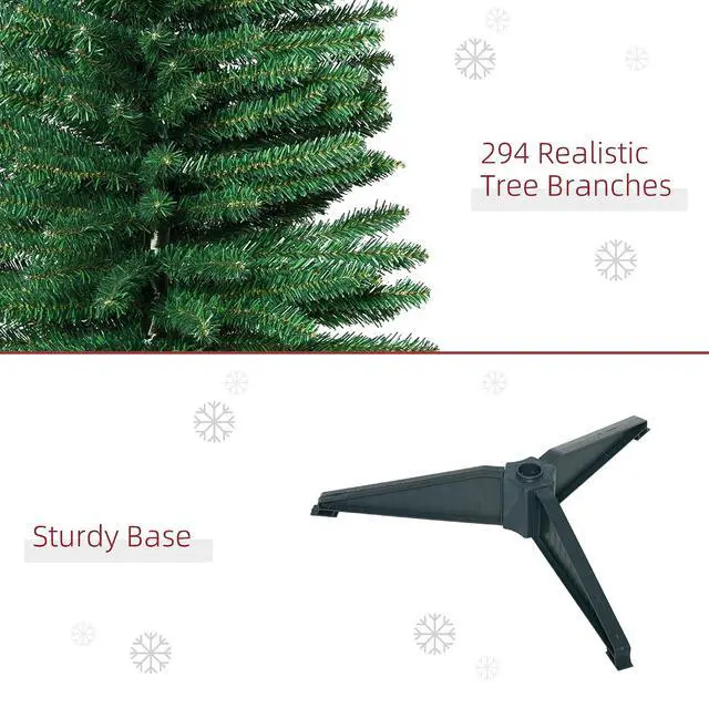 Alt view image 5 of 7 - 5' Artificial Pencil Christmas Tree 294 Realistic Branch Tips Green | Slim Xmas Tree, Plastic Stand