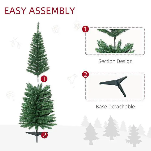 Alt view image 6 of 7 - 5' Artificial Pencil Christmas Tree 294 Realistic Branch Tips Green | Slim Xmas Tree, Plastic Stand