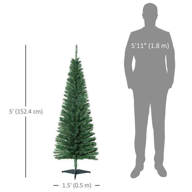 Alt view image 7 of 7 - 5' Artificial Pencil Christmas Tree 294 Realistic Branch Tips Green | Slim Xmas Tree, Plastic Stand