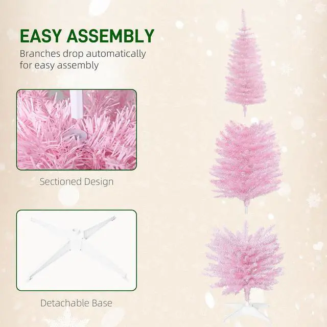 Alt view image 5 of 7 - 6' Artificial Pencil Christmas Tree Slim Plastic Stand Pink | 390 Realistic Branch Tips, Slim Xmas