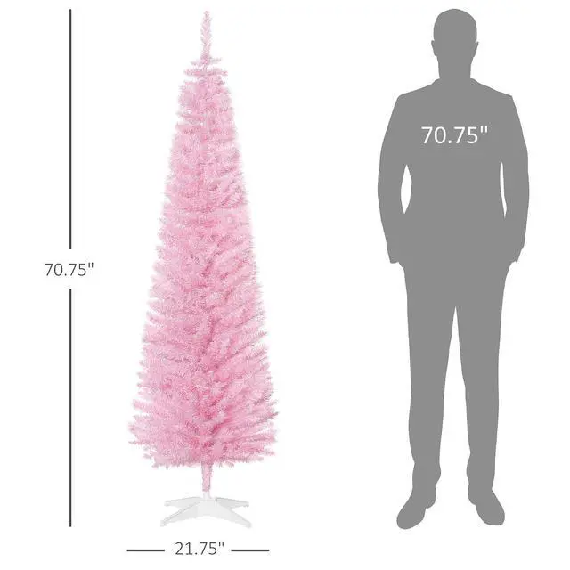 Alt view image 7 of 7 - 6' Artificial Pencil Christmas Tree Slim Plastic Stand Pink | 390 Realistic Branch Tips, Slim Xmas