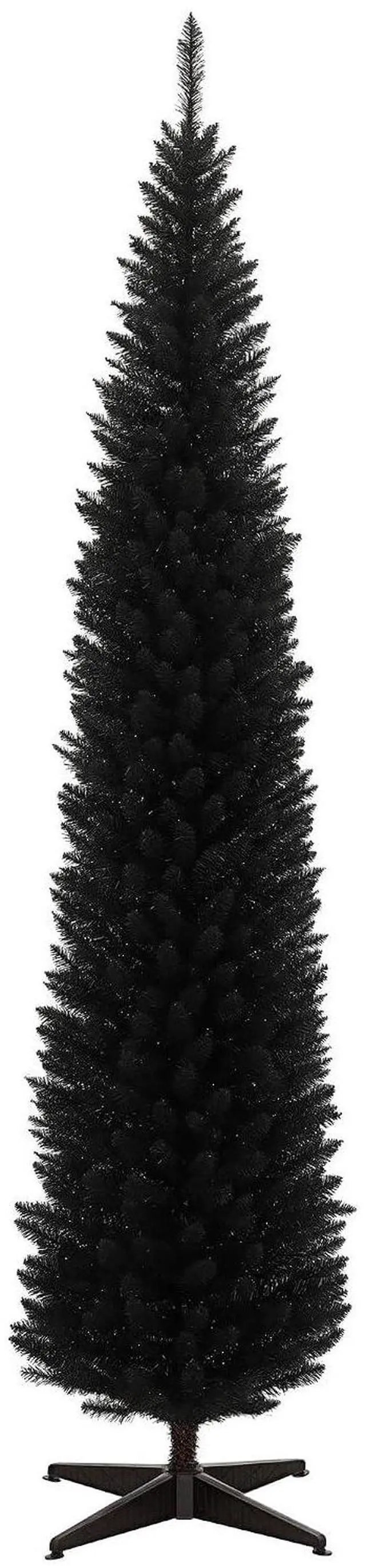 Main image of 8' Artificial Pencil Christmas Tree 618 Realistic Branch Tips Black | Slim Xmas Tree, Plastic Stand
