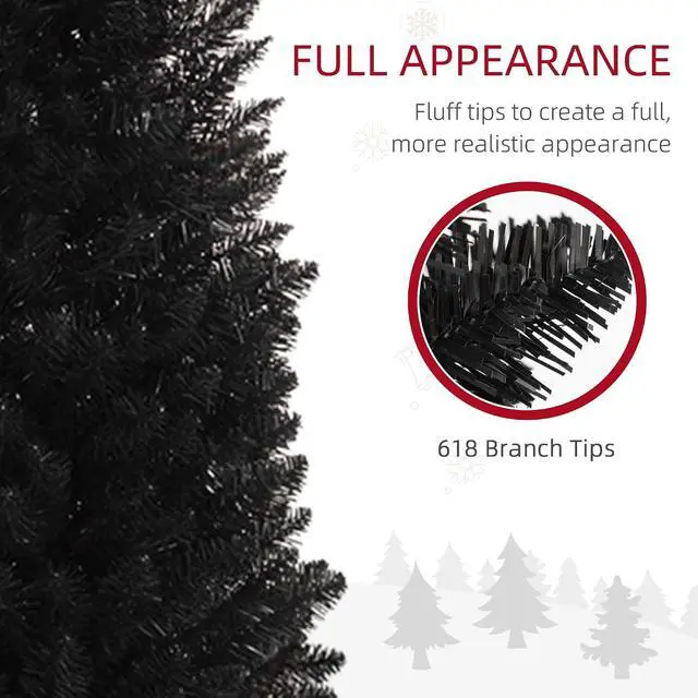 Alt view image 5 of 7 - 8' Artificial Pencil Christmas Tree 618 Realistic Branch Tips Black | Slim Xmas Tree, Plastic Stand