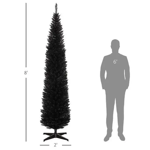 Alt view image 7 of 7 - 8' Artificial Pencil Christmas Tree 618 Realistic Branch Tips Black | Slim Xmas Tree, Plastic Stand