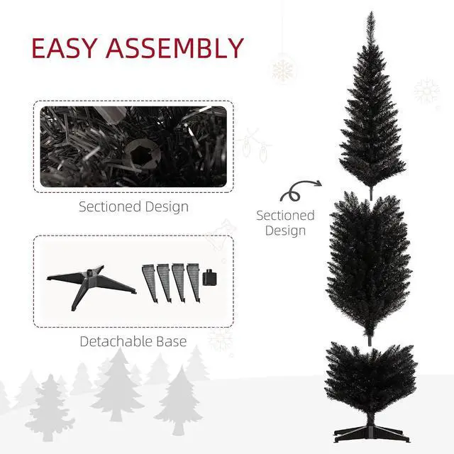 Alt view image 6 of 7 - 8' Artificial Pencil Christmas Tree 618 Realistic Branch Tips Black | Slim Xmas Tree, Plastic Stand