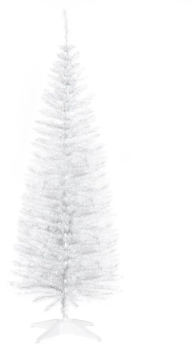 Main image of 5' Artificial Pencil Christmas Tree 294 Realistic Branch Tips White | Slim Xmas Tree, Plastic Stand
