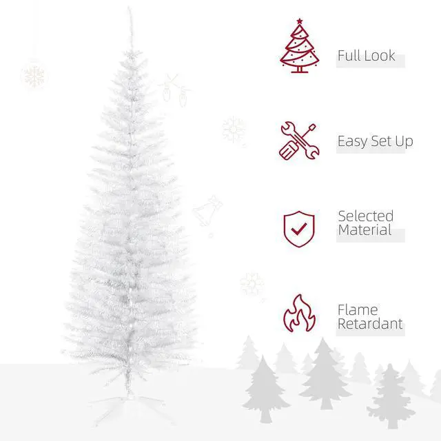Alt view image 3 of 7 - 5' Artificial Pencil Christmas Tree 294 Realistic Branch Tips White | Slim Xmas Tree, Plastic Stand