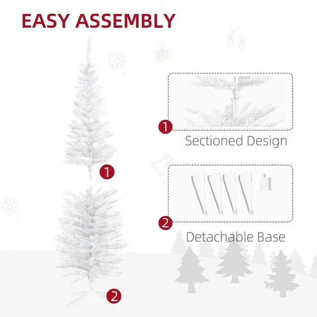 Alt view image 6 of 7 - 5' Artificial Pencil Christmas Tree 294 Realistic Branch Tips White | Slim Xmas Tree, Plastic Stand