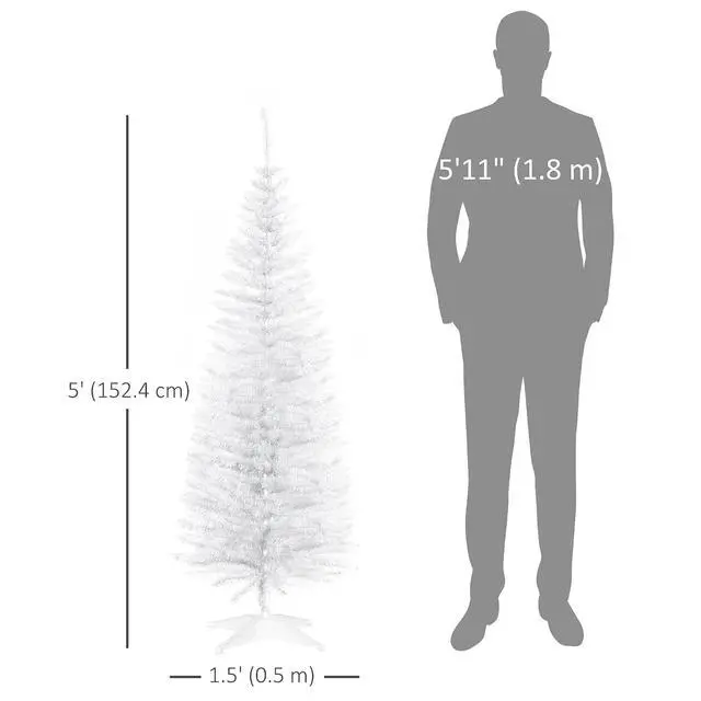 Alt view image 7 of 7 - 5' Artificial Pencil Christmas Tree 294 Realistic Branch Tips White | Slim Xmas Tree, Plastic Stand