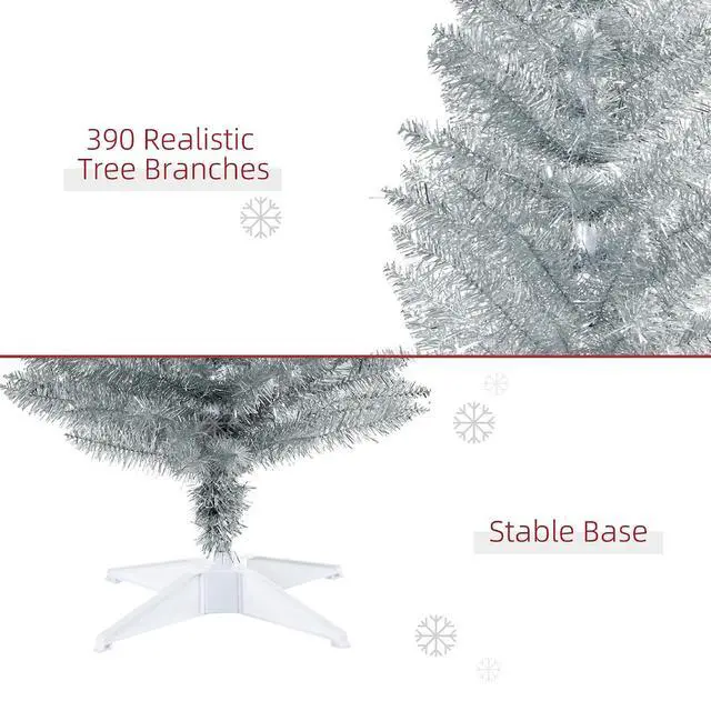 Alt view image 5 of 7 - 6' Artificial Pencil Christmas Tree 390 Realistic Branch Tips Silver | Slim Xmas Tree, Plastic Stand