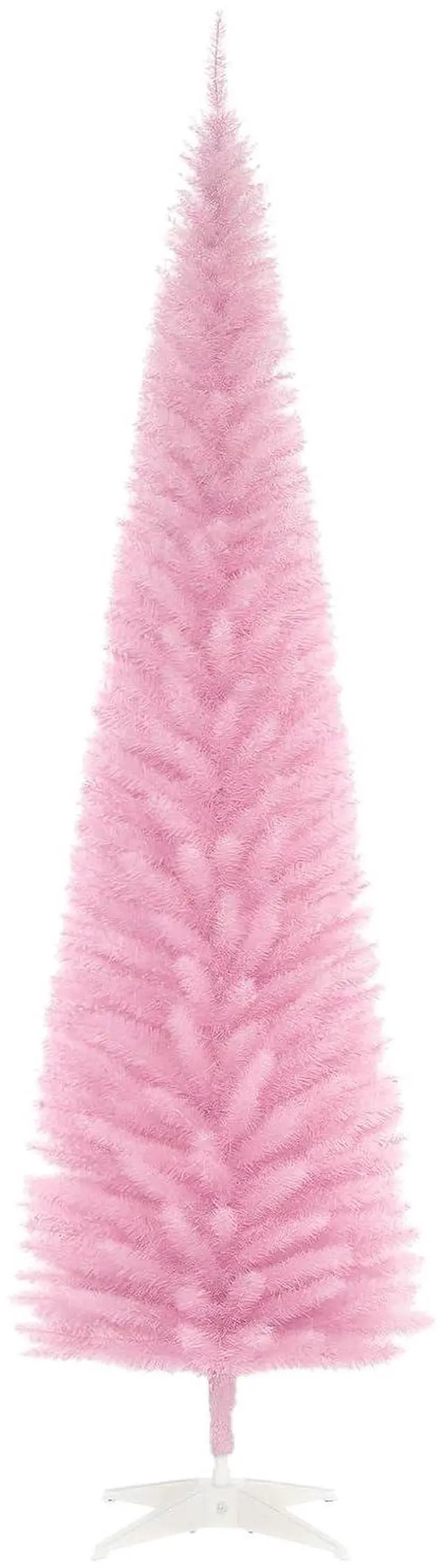 Main image of 7' Artificial Pencil Christmas Tree, 499 Realistic Branch Tips, Pink | Slim Xmas Tree, Plastic Stand