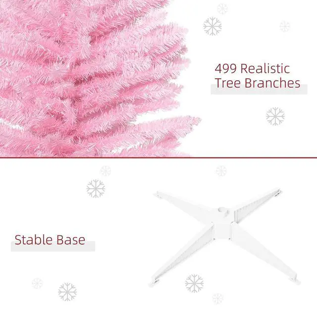Alt view image 5 of 7 - 7' Artificial Pencil Christmas Tree, 499 Realistic Branch Tips, Pink | Slim Xmas Tree, Plastic Stand