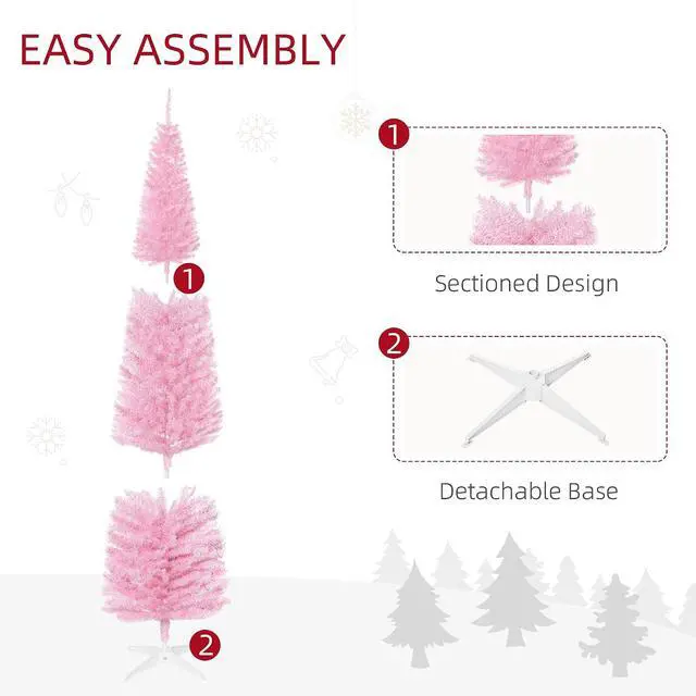 Alt view image 6 of 7 - 7' Artificial Pencil Christmas Tree, 499 Realistic Branch Tips, Pink | Slim Xmas Tree, Plastic Stand
