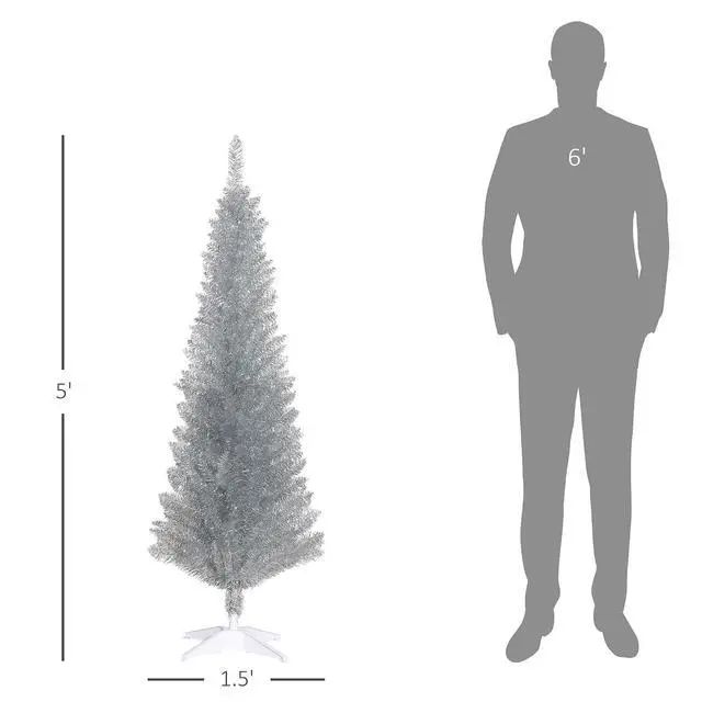 Alt view image 7 of 7 - 5' Artificial Pencil Christmas Tree 294 Realistic Branch Tips Silver | Slim Xmas Tree, Plastic Stand