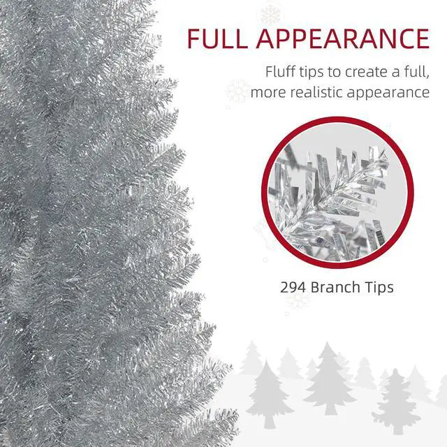 Alt view image 5 of 7 - 5' Artificial Pencil Christmas Tree 294 Realistic Branch Tips Silver | Slim Xmas Tree, Plastic Stand