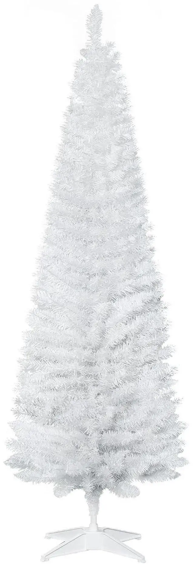 Main image of 6' Artificial Pencil Christmas Tree, Slim, Plastic Stand, White | Slim Xmas Tree, 390 Realistic Branch Tips