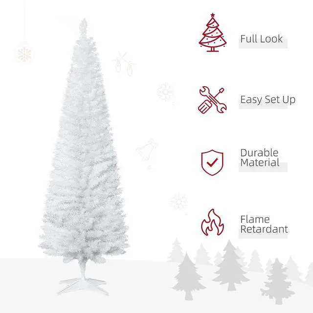 Alt view image 3 of 7 - 6' Artificial Pencil Christmas Tree, Slim, Plastic Stand, White | Slim Xmas Tree, 390 Realistic Branch Tips