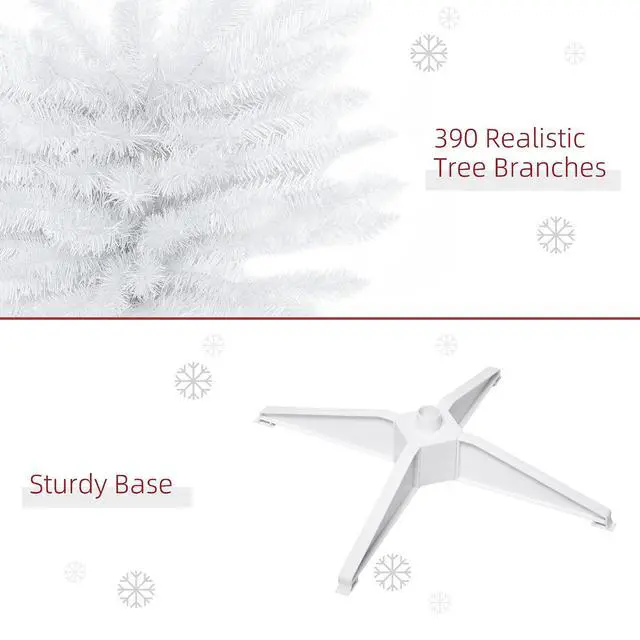 Alt view image 5 of 7 - 6' Artificial Pencil Christmas Tree, Slim, Plastic Stand, White | Slim Xmas Tree, 390 Realistic Branch Tips