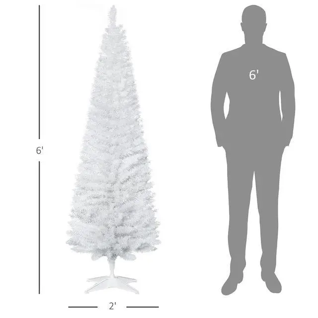 Alt view image 7 of 7 - 6' Artificial Pencil Christmas Tree, Slim, Plastic Stand, White | Slim Xmas Tree, 390 Realistic Branch Tips