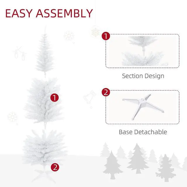 Alt view image 6 of 7 - 6' Artificial Pencil Christmas Tree, Slim, Plastic Stand, White | Slim Xmas Tree, 390 Realistic Branch Tips
