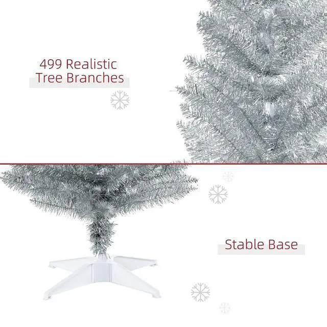 Alt view image 5 of 7 - 7' Artificial Pencil Christmas Tree 499 Realistic Branch Tips Silver | Slim Xmas Tree, Plastic Stand
