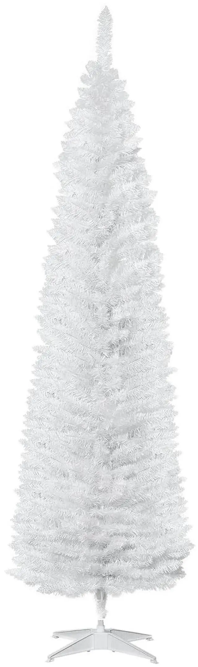 Main image of 7' Artificial Pencil Christmas Tree 499 Realistic Branch Tips White | Slim Xmas Tree, Plastic Stand