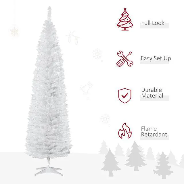 Alt view image 3 of 7 - 7' Artificial Pencil Christmas Tree 499 Realistic Branch Tips White | Slim Xmas Tree, Plastic Stand