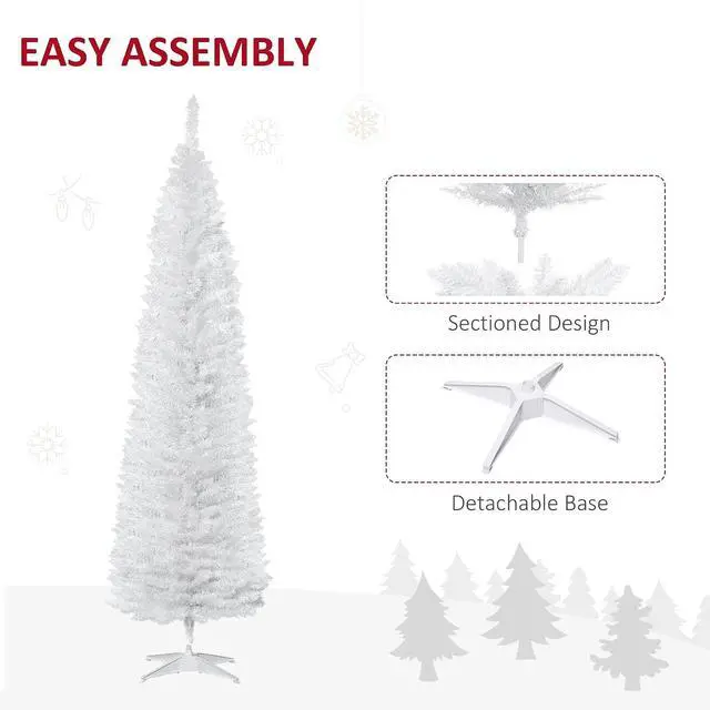Alt view image 6 of 7 - 7' Artificial Pencil Christmas Tree 499 Realistic Branch Tips White | Slim Xmas Tree, Plastic Stand