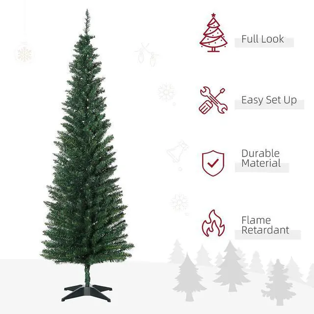 Alt view image 3 of 7 - 6' Artificial Pencil Christmas Tree 390 Realistic Branch Tips Green | 499 Realistic Branch Tips, Slim Xmas Tree, Plastic Stand