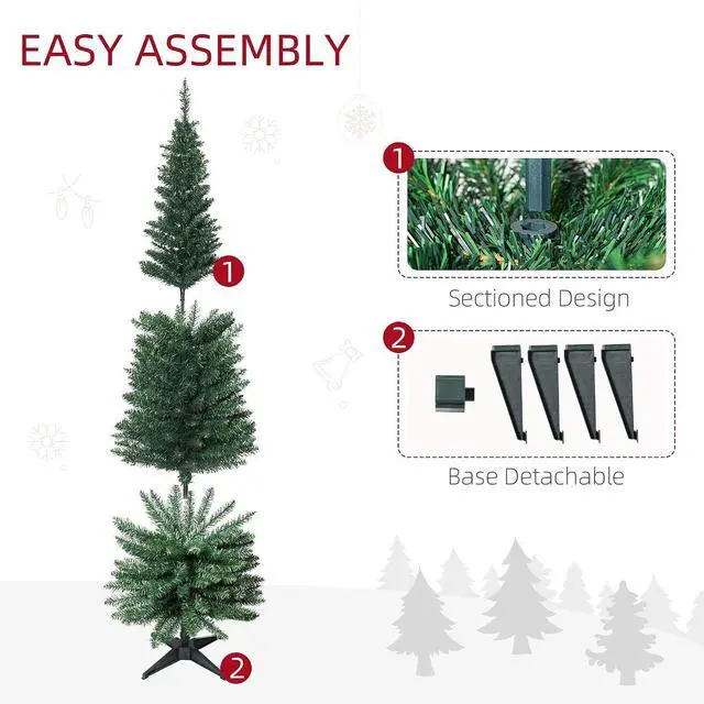 Alt view image 6 of 7 - 6' Artificial Pencil Christmas Tree 390 Realistic Branch Tips Green | 499 Realistic Branch Tips, Slim Xmas Tree, Plastic Stand