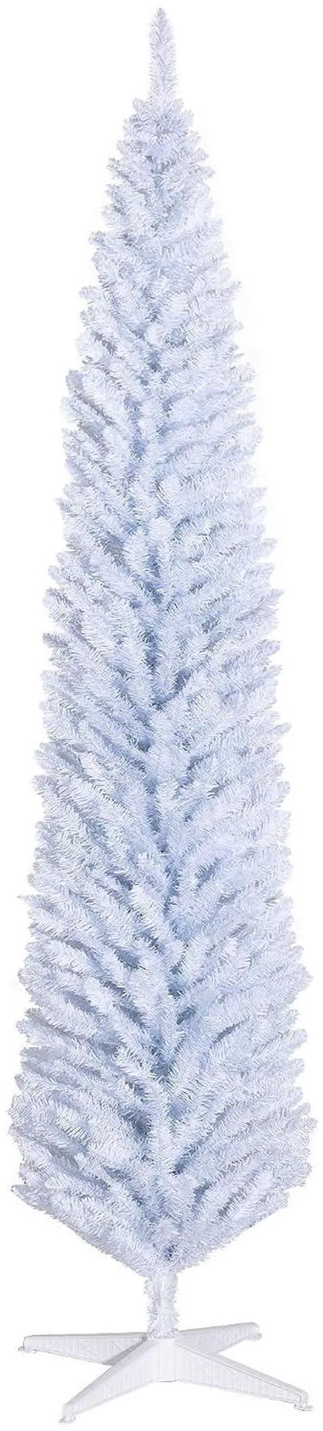 Main image of 8' Artificial Pencil Christmas Tree 618 Realistic Branch Tips White | Slim Xmas Tree, Plastic Stand
