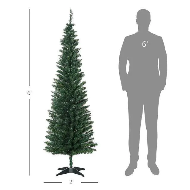 Alt view image 7 of 7 - 6' Artificial Pencil Christmas Tree 390 Realistic Branch Tips Green | 499 Realistic Branch Tips, Slim Xmas Tree, Plastic Stand