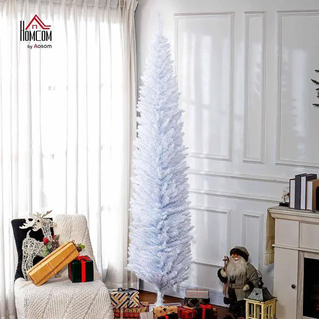 Alt view image 2 of 7 - 8' Artificial Pencil Christmas Tree 618 Realistic Branch Tips White | Slim Xmas Tree, Plastic Stand