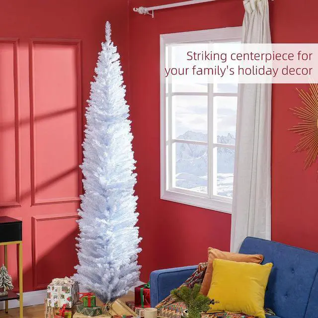 Alt view image 3 of 7 - 8' Artificial Pencil Christmas Tree 618 Realistic Branch Tips White | Slim Xmas Tree, Plastic Stand