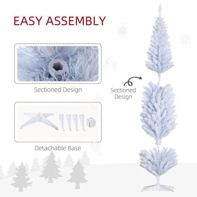 Alt view image 6 of 7 - 8' Artificial Pencil Christmas Tree 618 Realistic Branch Tips White | Slim Xmas Tree, Plastic Stand