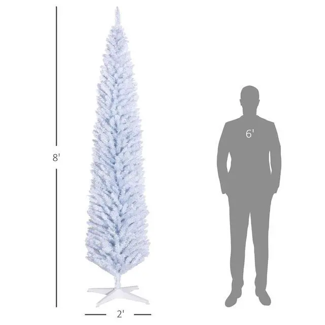 Alt view image 7 of 7 - 8' Artificial Pencil Christmas Tree 618 Realistic Branch Tips White | Slim Xmas Tree, Plastic Stand