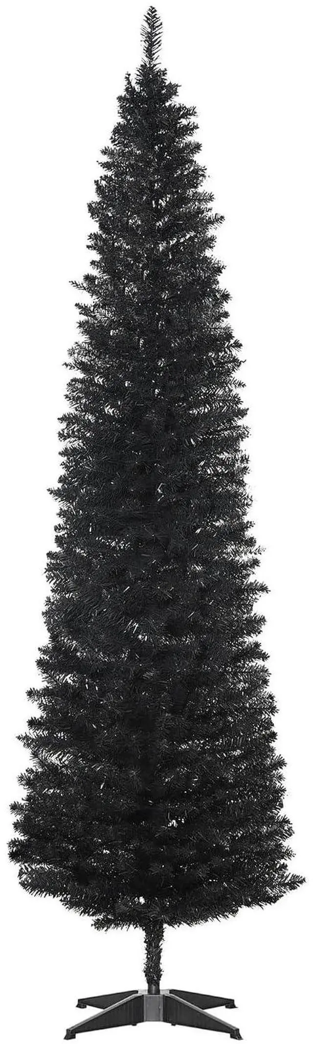 Main image of 7' Artificial Pencil Christmas Tree 499 Realistic Branch Tips Black | Slim Xmas Tree, Plastic Stand