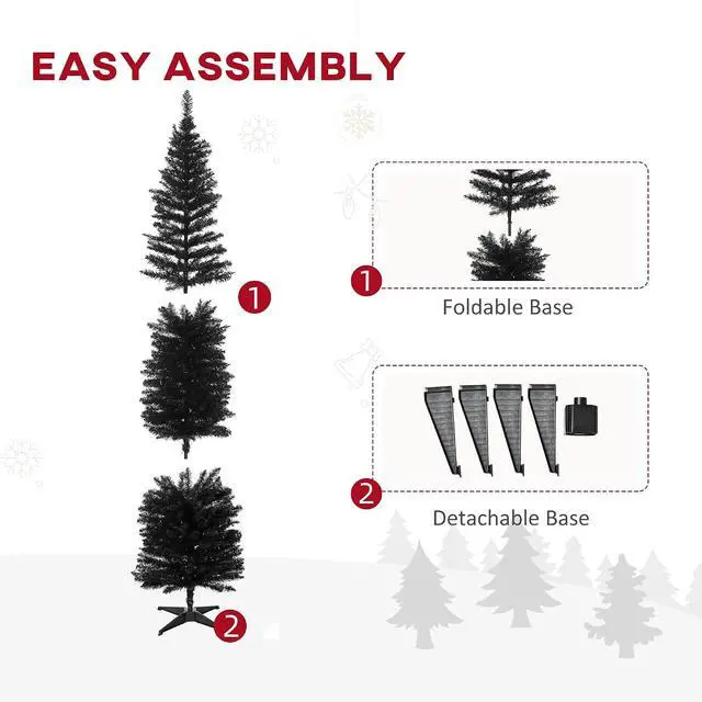 Alt view image 6 of 7 - 7' Artificial Pencil Christmas Tree 499 Realistic Branch Tips Black | Slim Xmas Tree, Plastic Stand