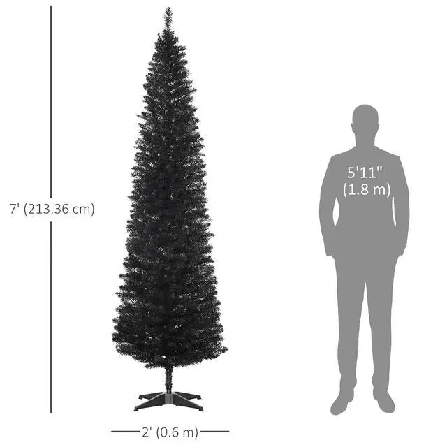 Alt view image 7 of 7 - 7' Artificial Pencil Christmas Tree 499 Realistic Branch Tips Black | Slim Xmas Tree, Plastic Stand