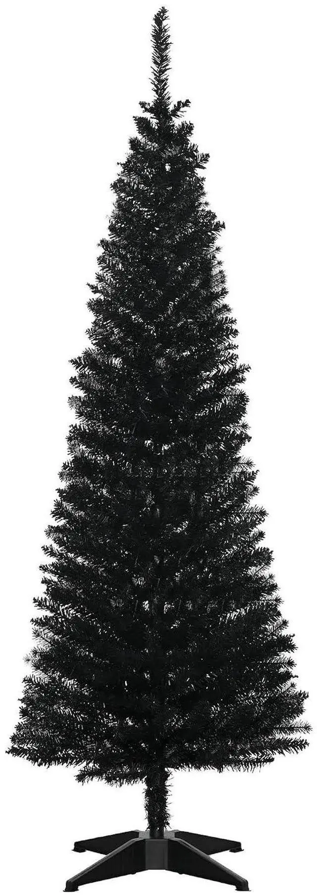 Main image of 5' Artificial Pencil Christmas Tree 294 Realistic Branch Tips Black | Slim Xmas Tree, Plastic Stand