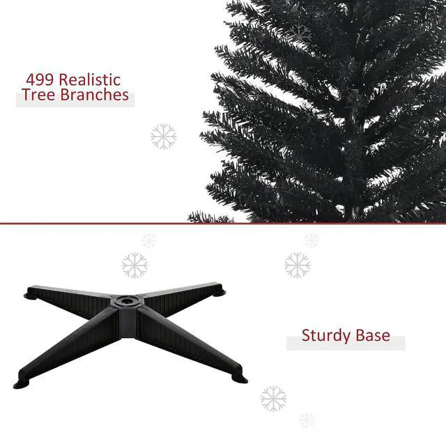 Alt view image 5 of 7 - 7' Artificial Pencil Christmas Tree 499 Realistic Branch Tips Black | Slim Xmas Tree, Plastic Stand
