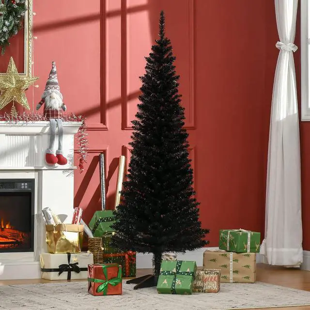 Alt view image 2 of 7 - 5' Artificial Pencil Christmas Tree 294 Realistic Branch Tips Black | Slim Xmas Tree, Plastic Stand
