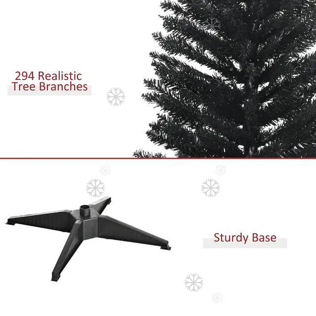 Alt view image 5 of 7 - 5' Artificial Pencil Christmas Tree 294 Realistic Branch Tips Black | Slim Xmas Tree, Plastic Stand