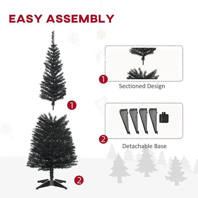 Alt view image 6 of 7 - 5' Artificial Pencil Christmas Tree 294 Realistic Branch Tips Black | Slim Xmas Tree, Plastic Stand