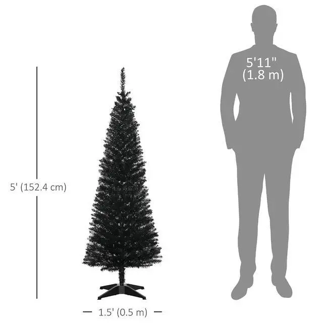 Alt view image 7 of 7 - 5' Artificial Pencil Christmas Tree 294 Realistic Branch Tips Black | Slim Xmas Tree, Plastic Stand