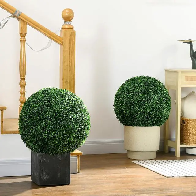 Alt view image 2 of 7 - Artificial Boxwood Topiary Ball Set of 2 19.7 Inch Faux Plant Green | UV-Protected, Anti-Fading Fake Plants, for Home Indoor Outdoor Porch