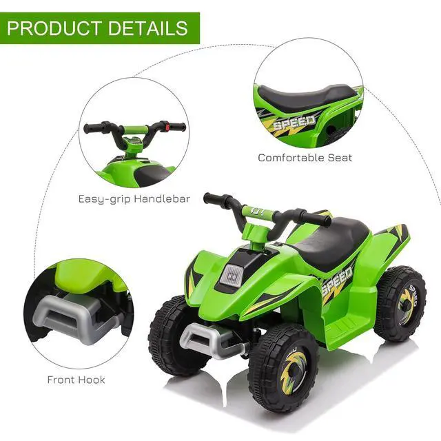 Alt view image 5 of 7 - 6V Kids ATV 4-Wheeler Ride on Car for 18-36 Months Old Toddlers Green | Electric Motorized Quad, Battery Powered Vehicle, Forward/Reverse Switch
