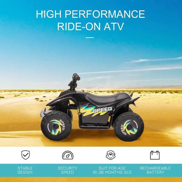 Alt view image 3 of 7 - 6V Kids ATV 4-Wheeler Ride on Car for 18-36 Months Old Toddlers Black | Electric Motorized Quad, Battery Powered Vehicle, Forward/Reverse Switch