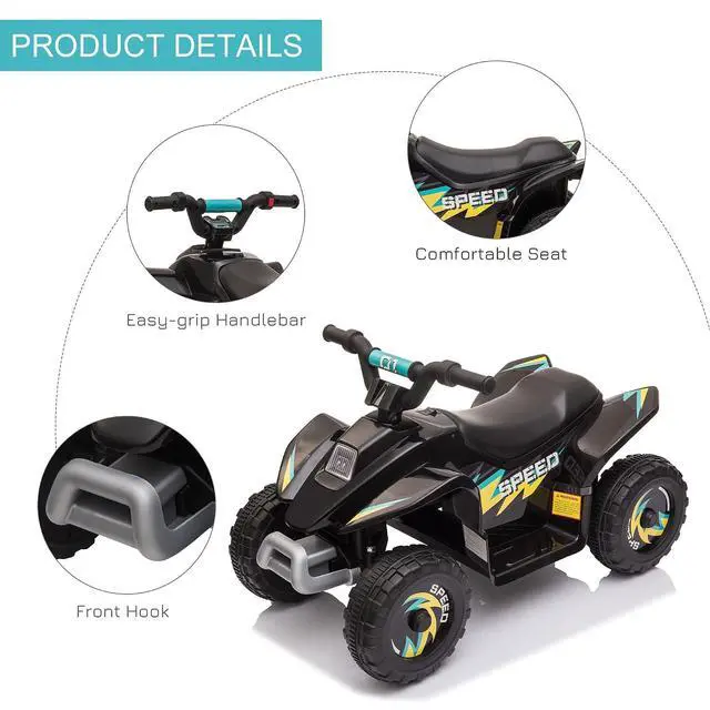 Alt view image 5 of 7 - 6V Kids ATV 4-Wheeler Ride on Car for 18-36 Months Old Toddlers Black | Electric Motorized Quad, Battery Powered Vehicle, Forward/Reverse Switch